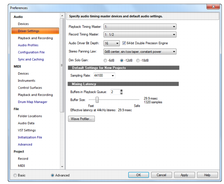 The Driver Settings section