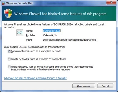 Windows Firewall warning