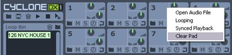 Cyclone DXi Clear Pad context menu