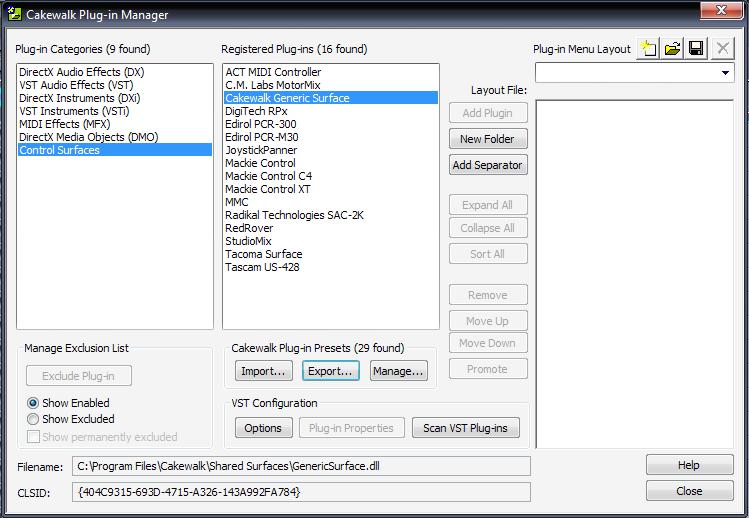 Cakewalk Plug-in Manager